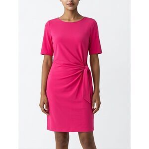 White House Black Market Magenta Elbow Sleeve Side Pleated Stretch Knit Dress